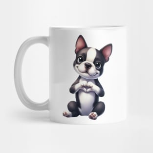 Valentine Boston Terrier Dog Giving Heart Hand Sign Mug